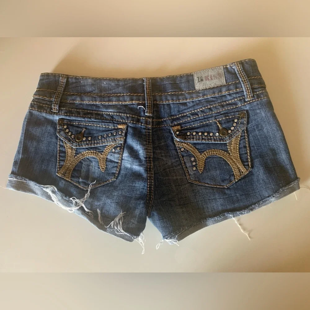 1st Kiss Embellished Raw Hem Jean Shorts